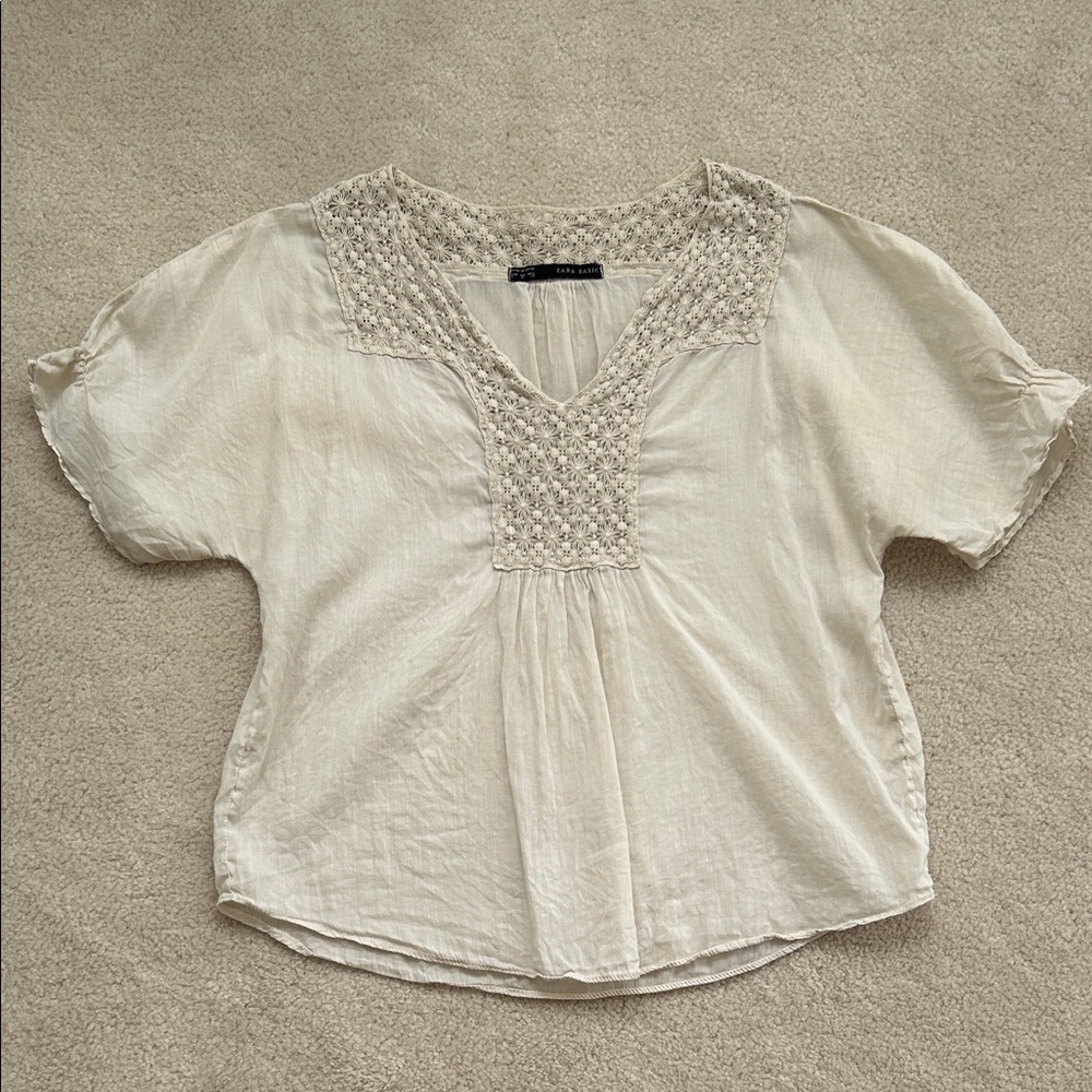 Zara Cream Blouse with Crochet Neckline